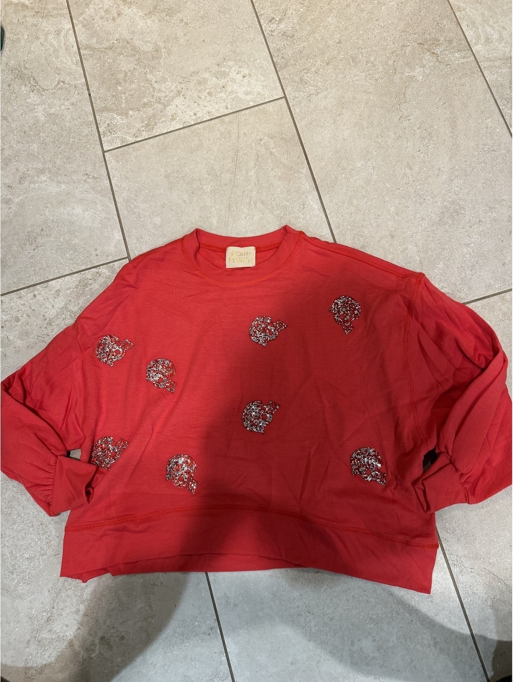 Red Judith March Oversized Cropped Football Helmet embellished sweater S